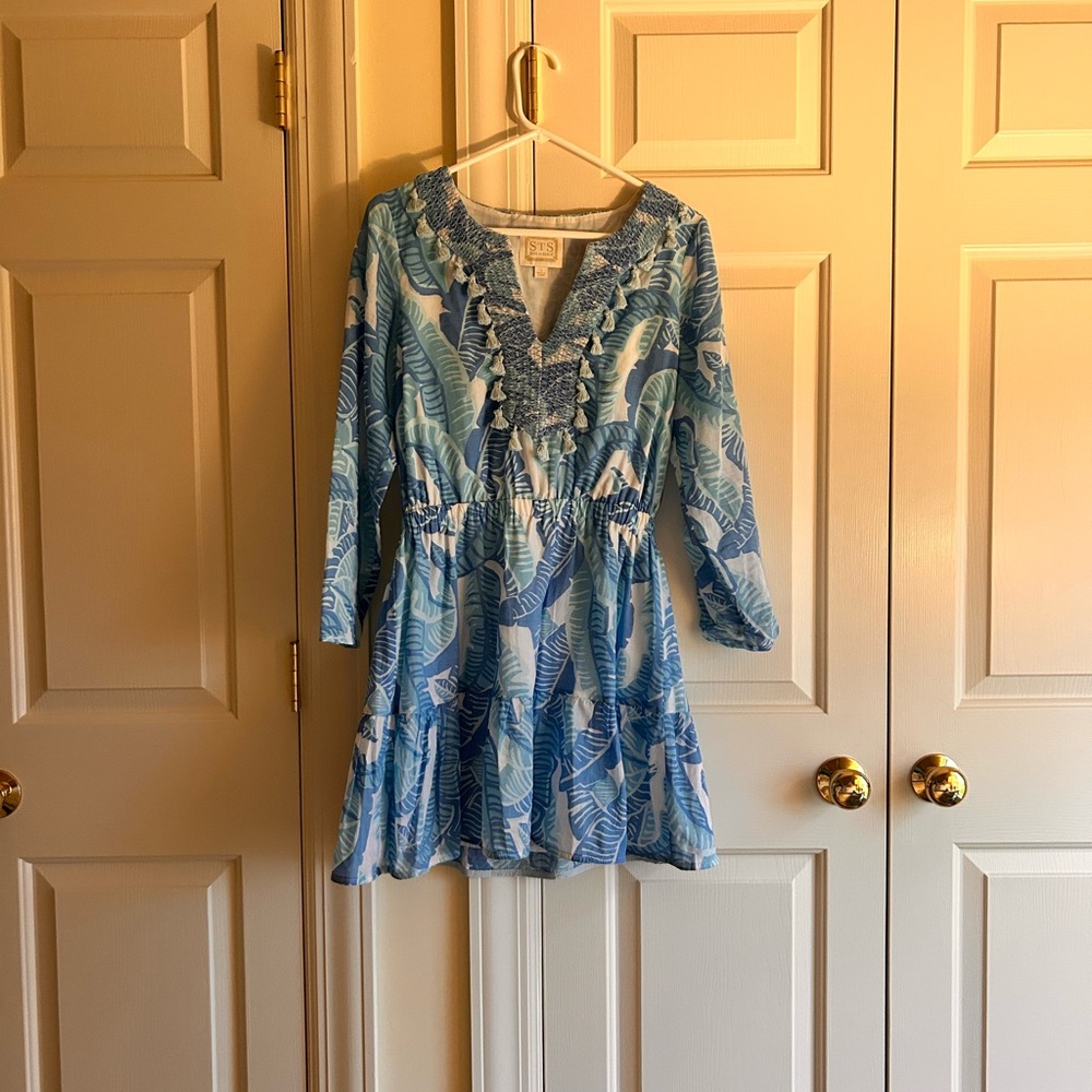 Blue Leaf Print Dress